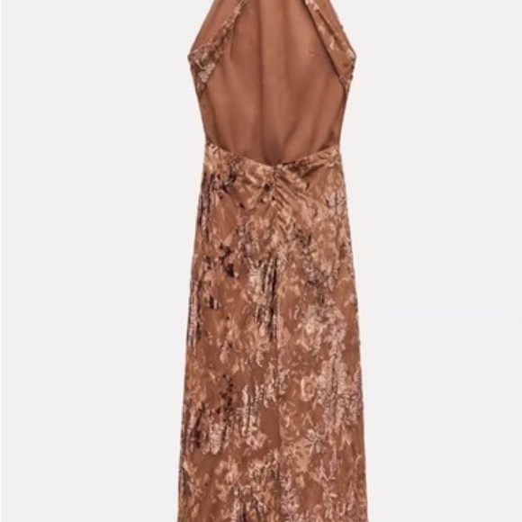 Zara Elegant Brown Floral Midi Dress - Picture 4 of 10